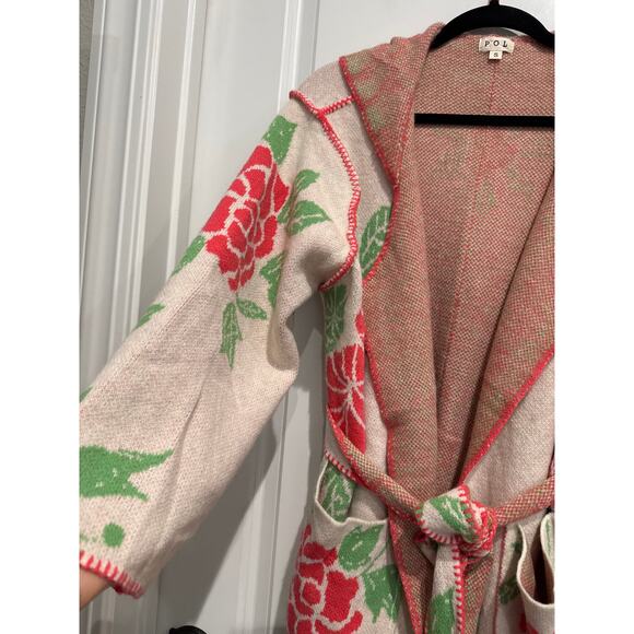 MSRP $129 ✨ POL Belted Hooded Sweater Cardigan – Rose Floral | Size S to L ✨ - Picture 4 of 7